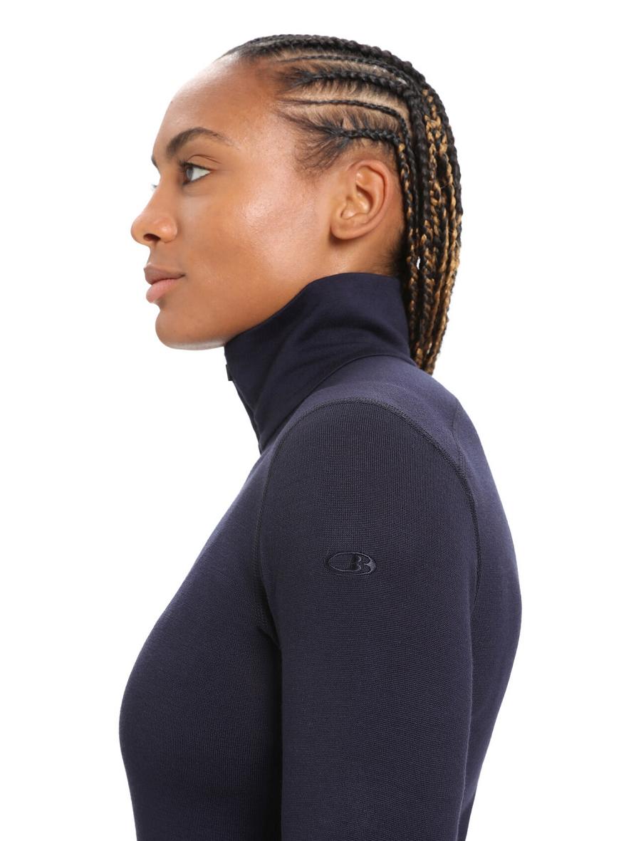 Women's Icebreaker Merino 260 Tech Long Sleeve Half Zip Thermal Top Base Layers Midnight Navy | CA 1033VRWD